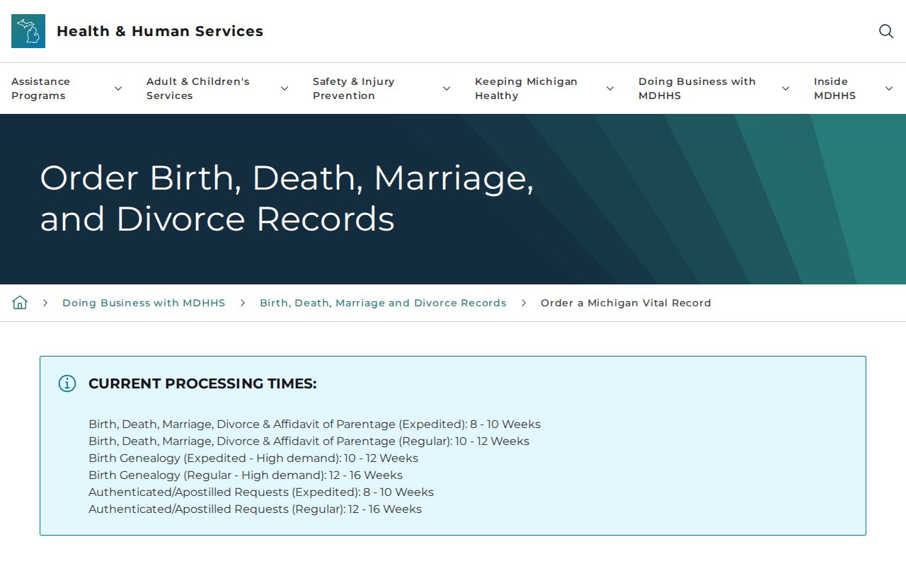 Independence Township residents directory Michigan vital records request options