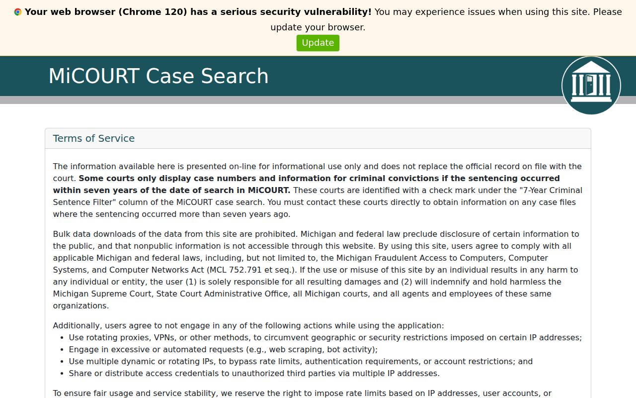 Independence Township resident lookup through Michigan MiCOURT case search