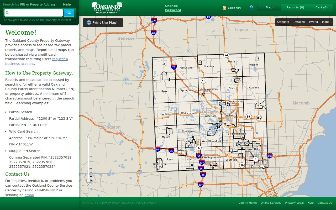 Independence Township street directory Oakland Property Gateway address search